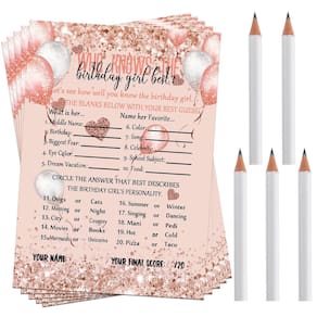 Conjunto de jogos de festa de aniversário Leinuosen Who Knows The Birthday Girl Best Card, 50 unidades com 10 lápis pré-pontiagudos