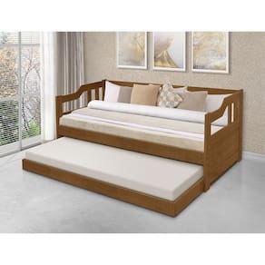 Sofá Cama Solteiro Vintage Com Cama Auxiliar Madeira + 2 Colchões - Imbuia - Marrom