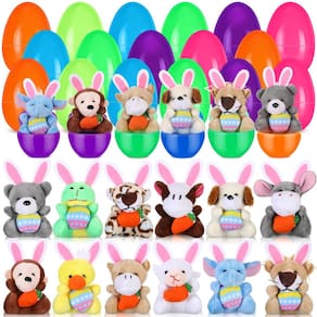Ovos de Páscoa pré-recheados com limões e mini brinquedos de pelúcia para animais de estimação, 24 unidades
