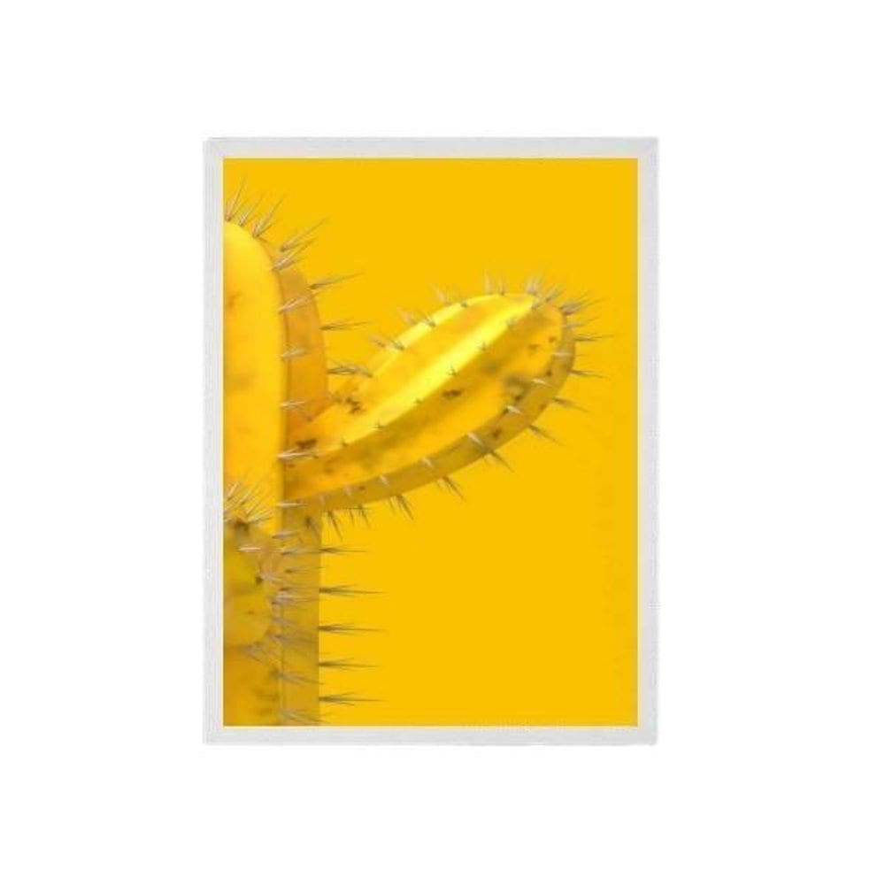 Quadro Decorativo Cacto Amarelo Moldura Branca 24X18Cm