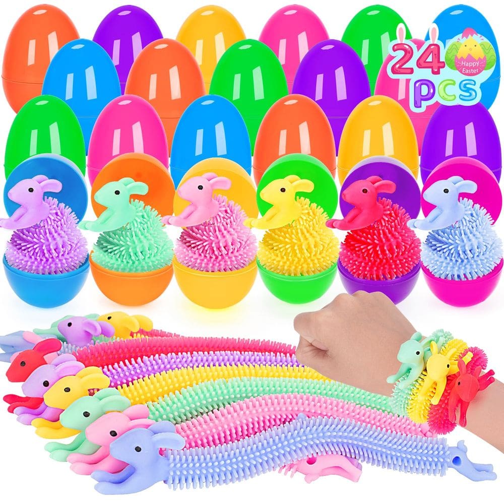 Ovos de Páscoa cheios de cordões elásticos de coelhinho, pacote com 24