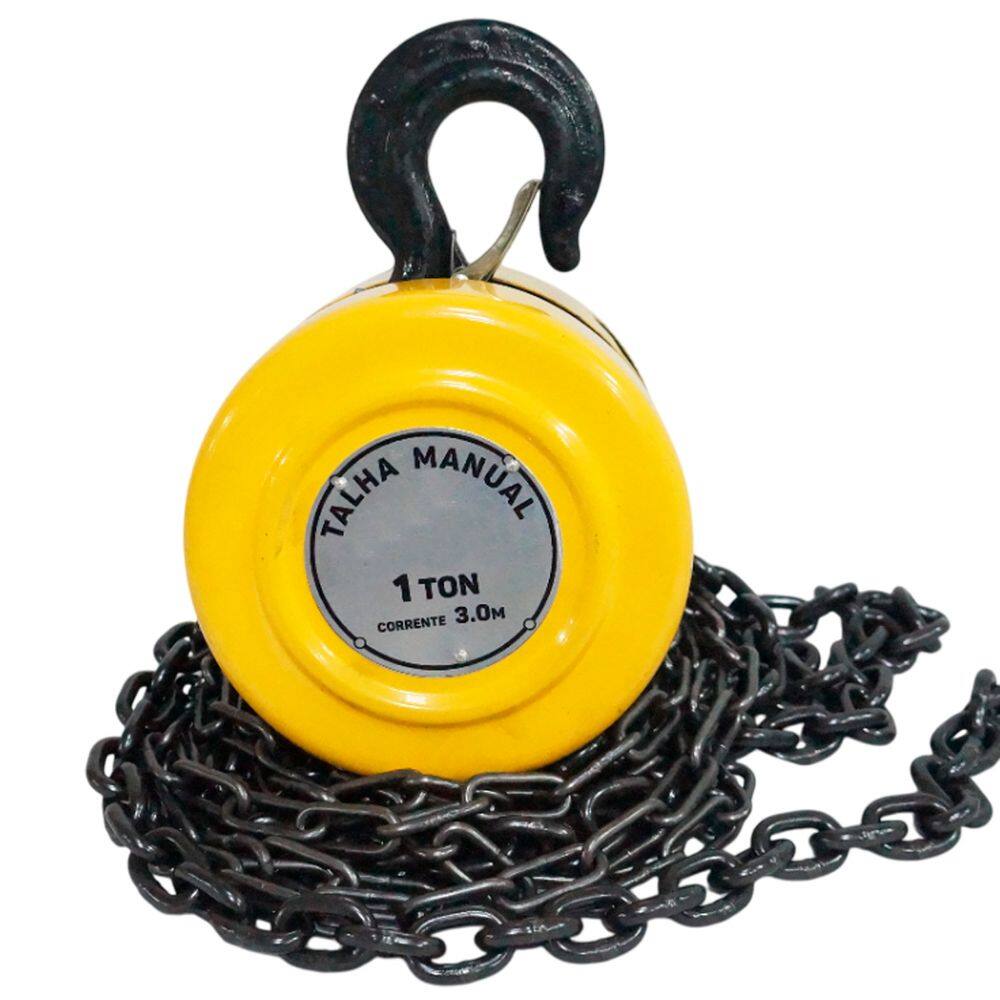 Talha Manual 1 Tonelada 1000 kg com Corrente 3 Metros Elevação