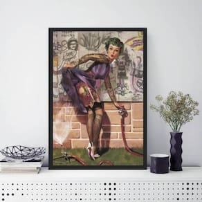 Quadro Decorativo Pin Up Tatuada 33X24 C/Vidro Madeira Preta