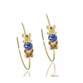 Brinco Argola Visujóias Com Pedra Safira Folheada A Ouro 18K