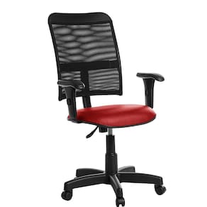 Cadeira Escritorio Encosto Em Tela Braço Viena Vermelho