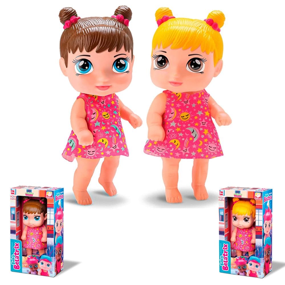 2 Boneca Baby Belatrix Morena E Loira Vinil Com 18cm Menina