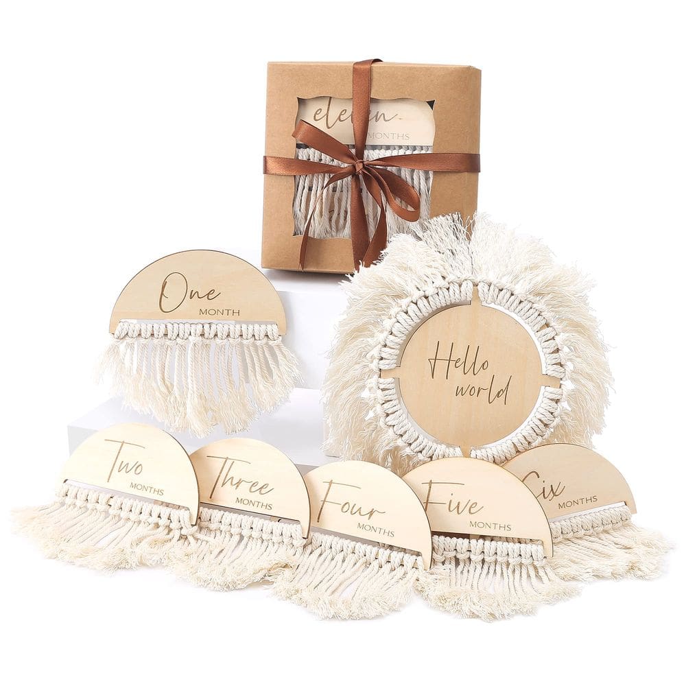 Milestone Cards, vamos fazer Boho Baby Monthly, 7 peças de madeira