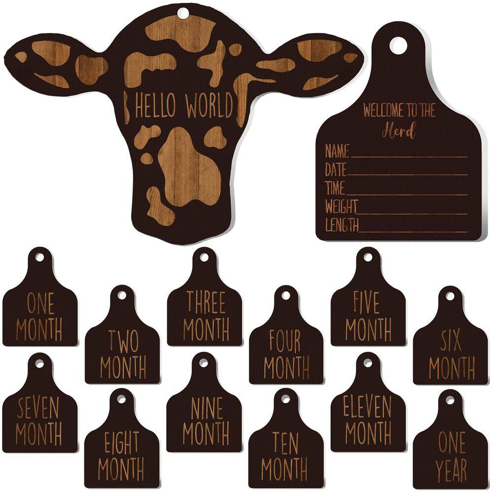 Cartões Monthly Milestone Maitys Cow Baby Rustic Wooden 14 unidades