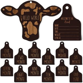 Cartões Monthly Milestone Maitys Cow Baby Rustic Wooden 14 unidades