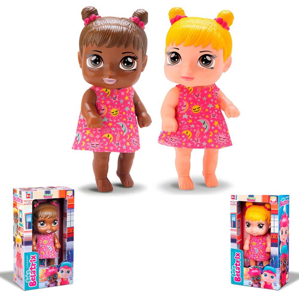 2 Boneca Baby Belatrix Loira e Negra Vinil Com 18cm Menina