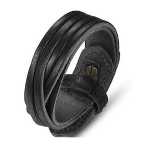 Pulseira Masculina De Couro Preto Com Detalhe Transpassado