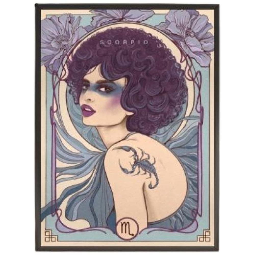 Quadro Decorativo Vintage Signo Escorpião Com Vidro 24X18Cm