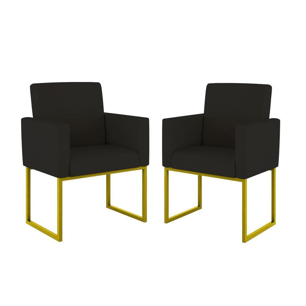 Kit 02 Cadeiras Poltrona Decorativa Sala Quarto Base Dourado