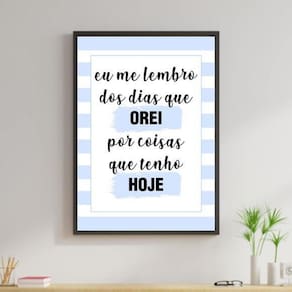 Quadro Me Lembro Dos Dias Que Orei Azul 45X34 Moldura Preta