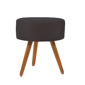 Puff Banqueta Redondo Em Suede Com Pés Palito Cinza