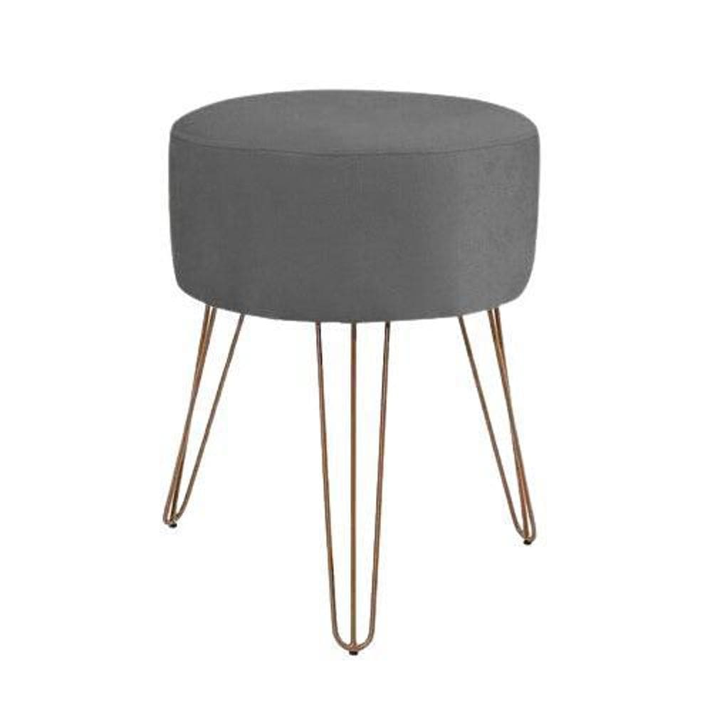 Puff Magnus Redondo Cinza Pés De Ferro Rose Gold Para Hall