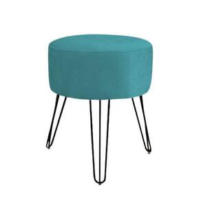 Puff Banqueta Magnus Azul Turquesa Pés Aramado Preto Verniz