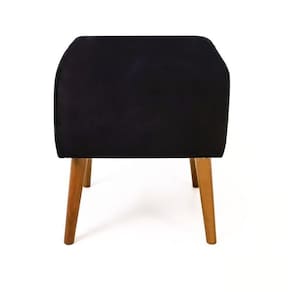 Puf Suede Quadrado Preto Marrocos Pés Palito Castanho