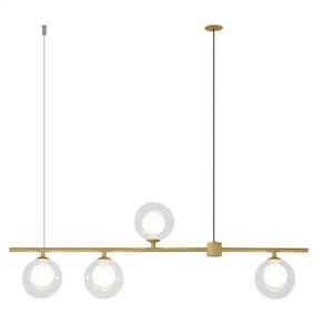 Pendente 4 Globos Vidro Duplo Transparente Dourado Zan84