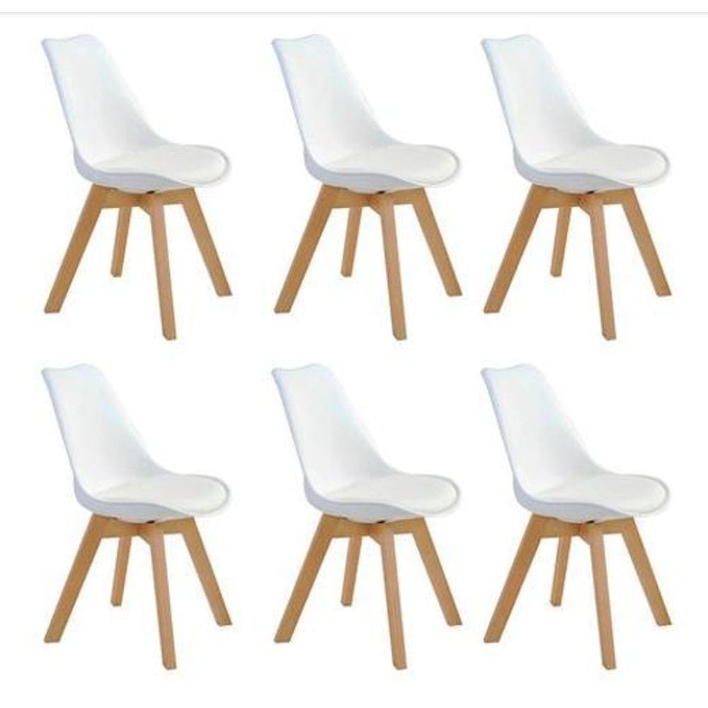 Kit Com 6 Cadeira Leda Branca - Charles Eames Wood Com Almof