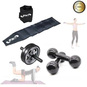 Tornozeleira Caneleira Par 5Kg + Par Halter 4 Kg + Roda Abd