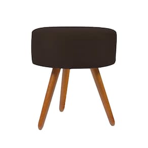 Puff Banqueta Redondo Em Suede Com Pés Palito Marrom