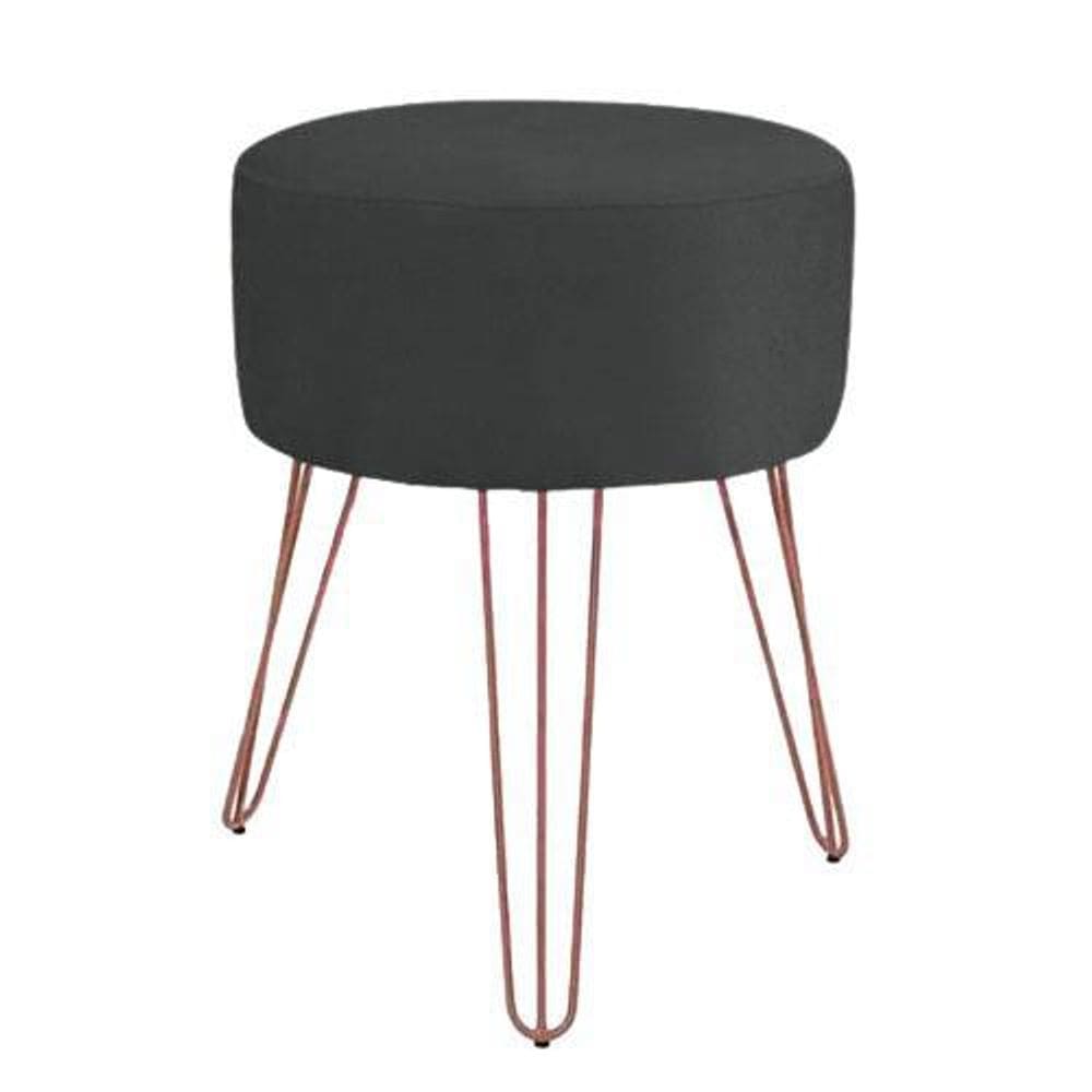 Puff Puf Suede Preto Pé De Ferro Rosê Gold Para Sala E Hall