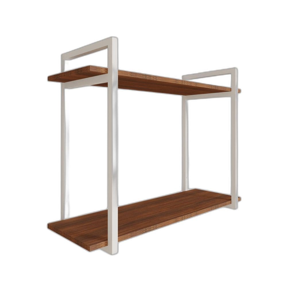 Nicho Sala Com Prateleira Dupla Amêndoa Mdf 80Cm Base Branca