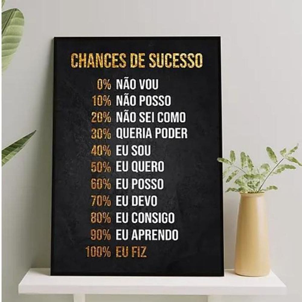 Quadro Empreendedor Chances Sucesso 24X18Cm - Vidro Preta