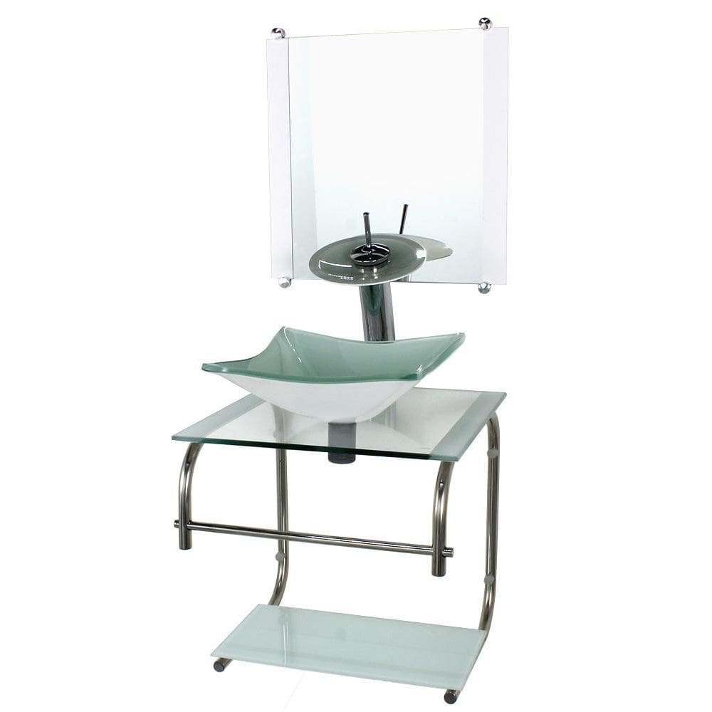 Gabinete 40Cm De Vidro Inox Cuba Quadrada Branco