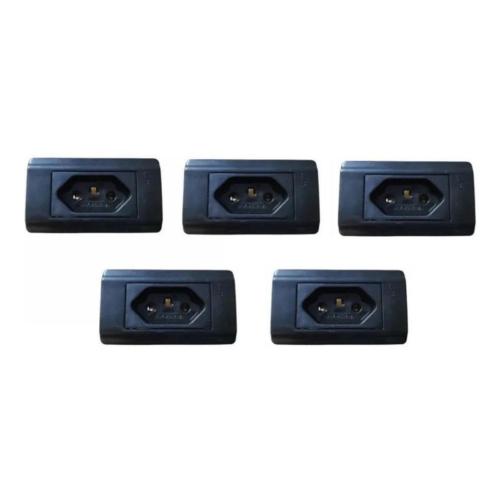05 Tomada Para Moveis Ilumi 3 Pinos Preta 20A 250V Nbr 14136