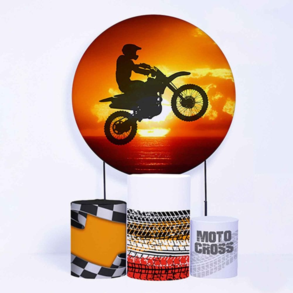 Kit Painel de Festa Redondo de 1,80m e Trio de Cilindros MotoCross - Fera Print