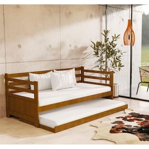 Sofá Cama Madeira Vintage Enjoy Imbuia Com Prateleira Rústica - Marrom