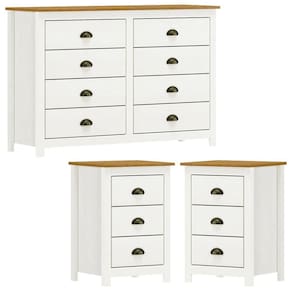 Comoda 8 Gavetas 02 Mesas De Cabeceira 3 Gavetas Madeira Maciça Branco Freijo Milani Store