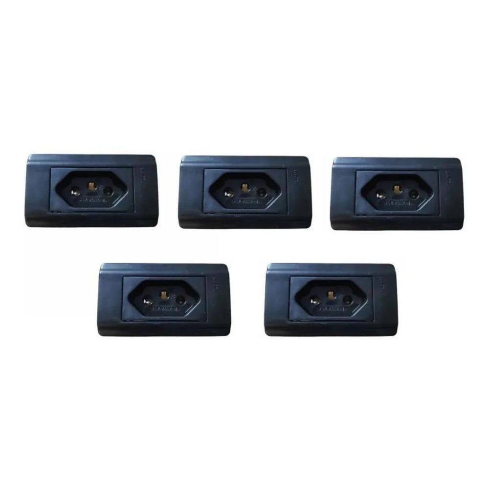 05 Tomada Para Moveis Ilumi 3 Pinos Preta 20A 250V Nbr 14136