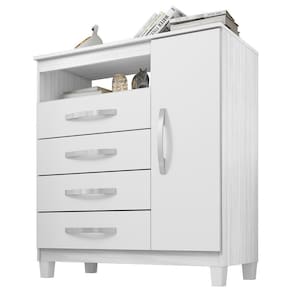 Comoda Sapateira 1 Porta 4 Gavetas 84 Cm Moden 2258 Branco Flex Incp