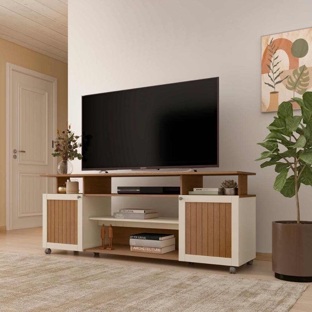 Rack Bancada Tv 75 Polegadas 2 Portas 180 Cm Cinamomo Off White Arly