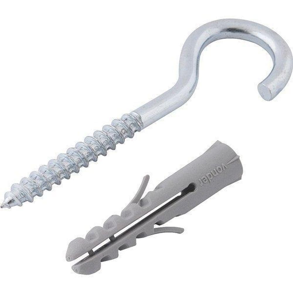 Gancho 5,5X70Mm Zincado Com Bucha 8Mm G-8 100 Peças Vonder