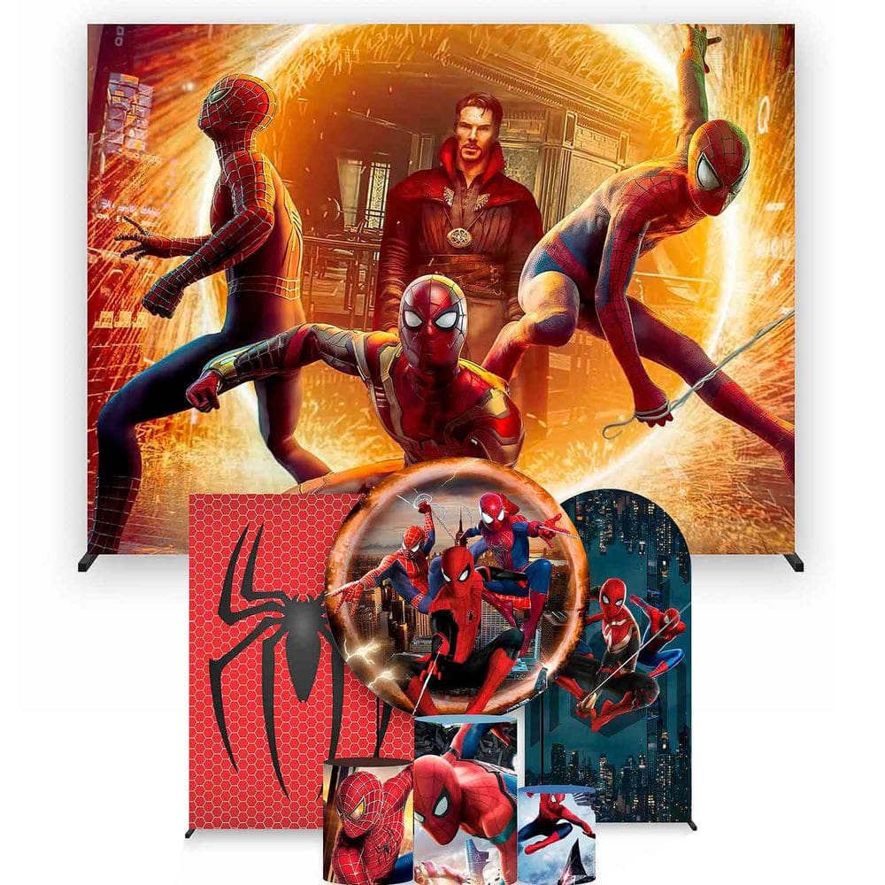 Super Kit de Painéis de Festa Homem Aranha Painel Redondo 1,30 e Retangular Várias Medidas - Fera Print