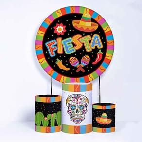 Kit Painel de Festa Redondo de 1,80m e Trio de Cilindros Fiesta - Fera Print