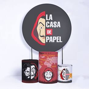 Kit Painel de Festa Redondo e Trio de Cilindros La Casa de Papel - Fera Print