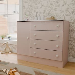 Cômoda Utopia 1 Porta 4 Gaveta Rosa Acetinado - Panorama Móveis