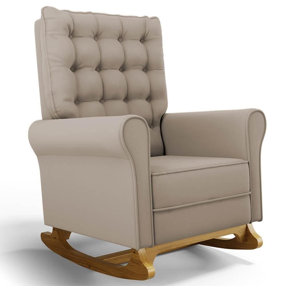 Poltrona De Amamentação E Descanso Base Madeira Balanço Brenda G05 Veludo Bege - Mpozenato