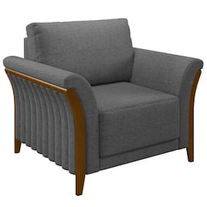 Poltrona Decorativa Sala De Estar 102cm Pés Madeira Roya M22 Linho Cinza Escuro - Mpozenato