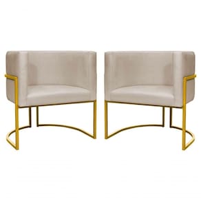 Kit 2 Poltronas Decorativa Luxo Base De Metal Dourada Escritório Recepção Sala Suede Bege Do Lar Móveis E Decoração