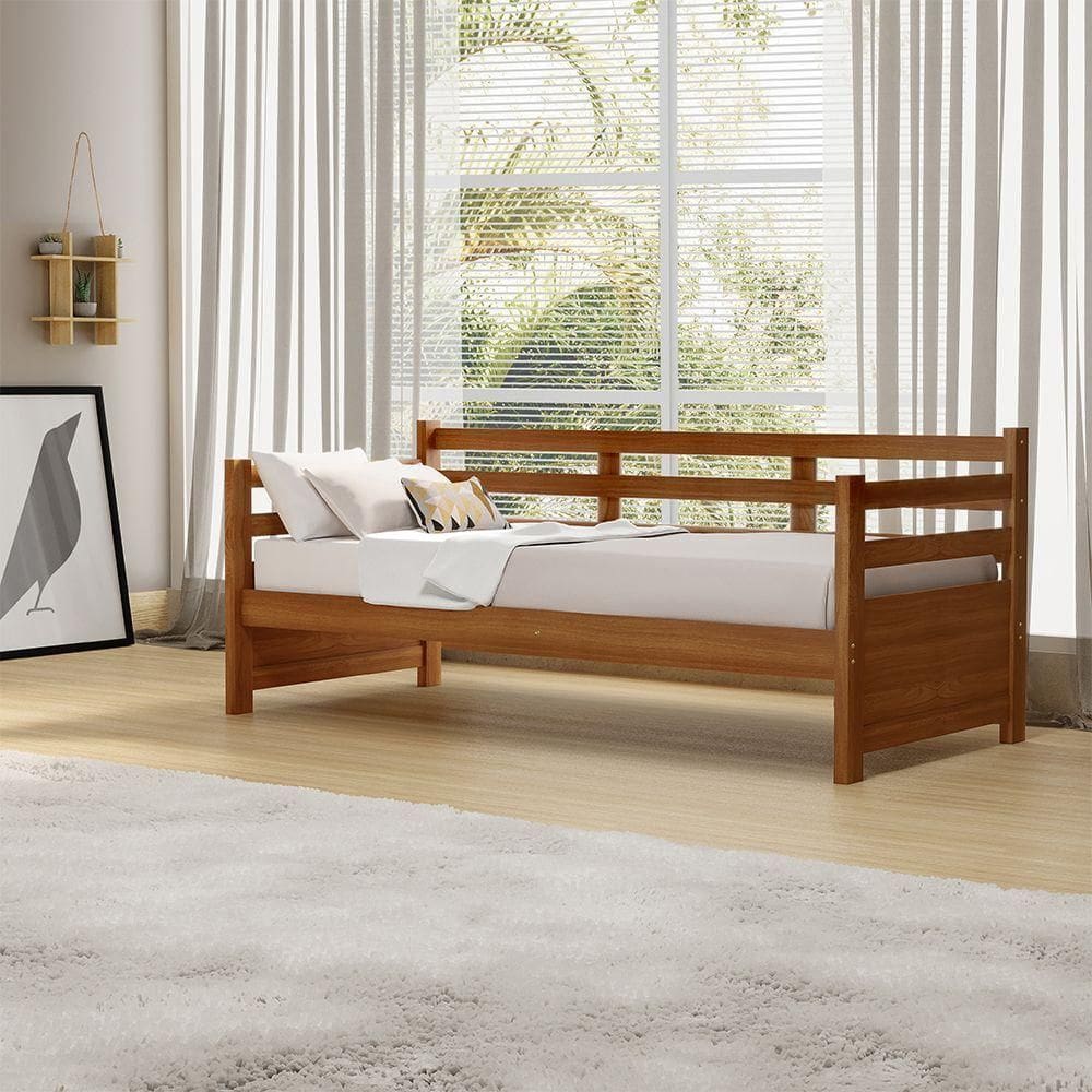 Sofá Cama Vintage Enjoy Mona Em Madeira Castanho Acompanha Nicho - Marrom