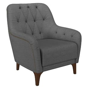 Poltrona Decorativa Para Sala De Estar Com Capitonê Pietà M22 Linho Cinza Escuro - Mpozenato