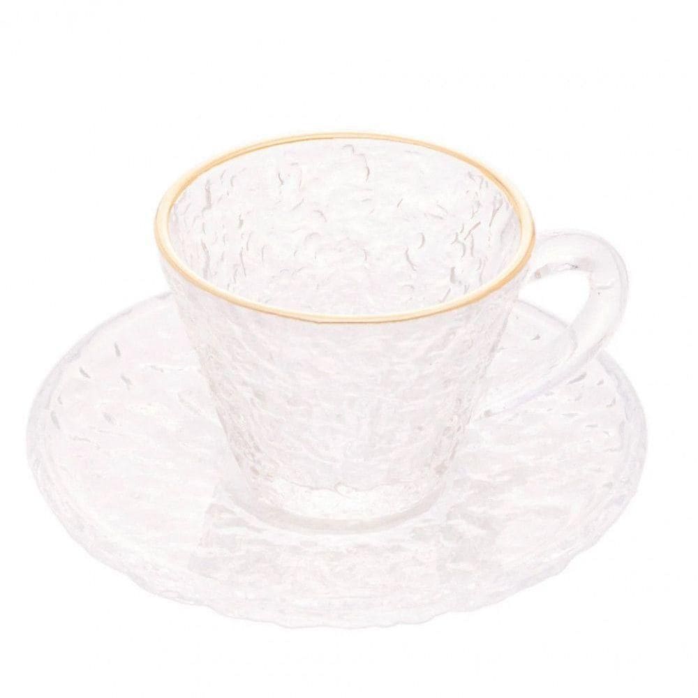 Xícara De Café Petra Cristal Com Pires E Borda Dourada 70ml