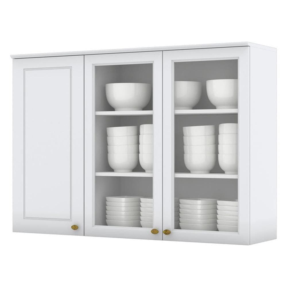 Armario Aereo 3 Portas Vidro Mdf 120 Cm Americana C363 Branco Henn