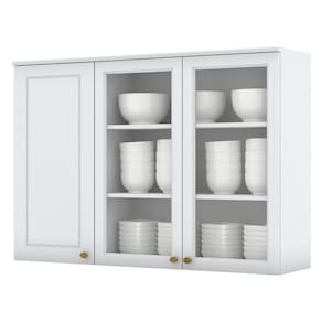 Armario Aereo 3 Portas Vidro Mdf 120 Cm Americana C363 Branco Henn